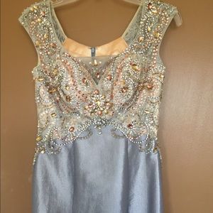 Silver sequin Macduggal bodice evening gown dress